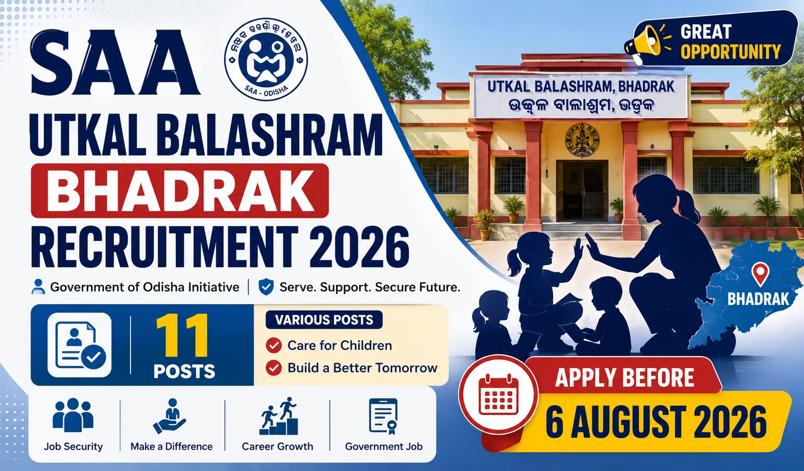 SAA Utkal Balashram Bhadrak recruitment 2026