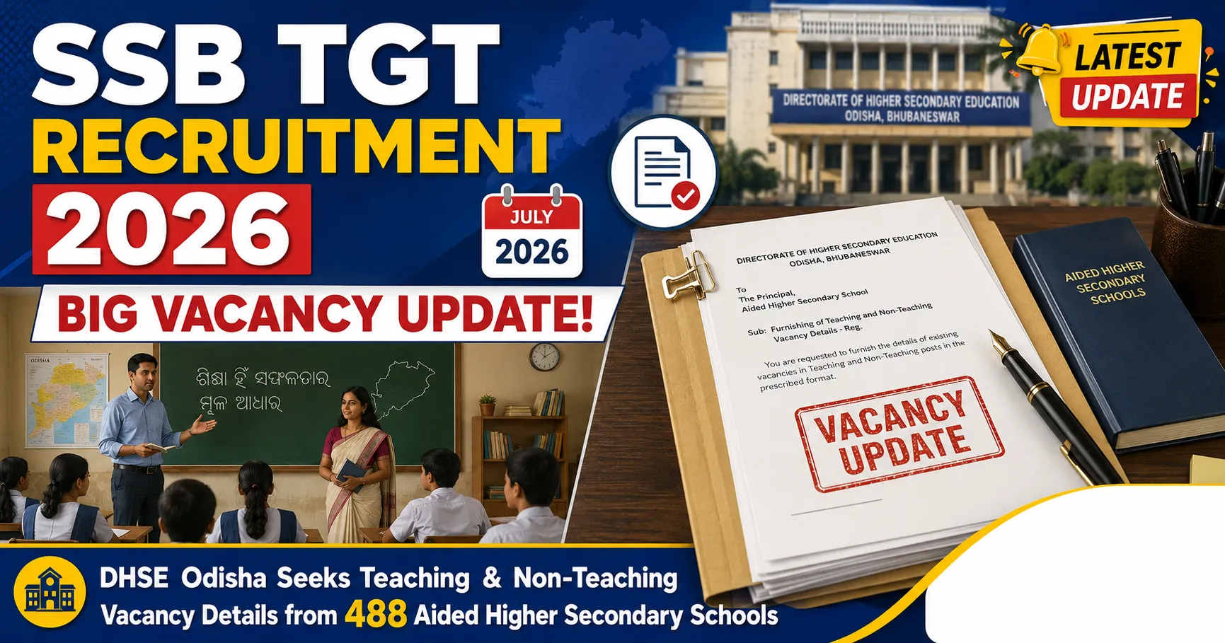 DHSE Odisha vacancy update for 488 aided higher secondary schools may impact SSB TGT Recruitment 2026.