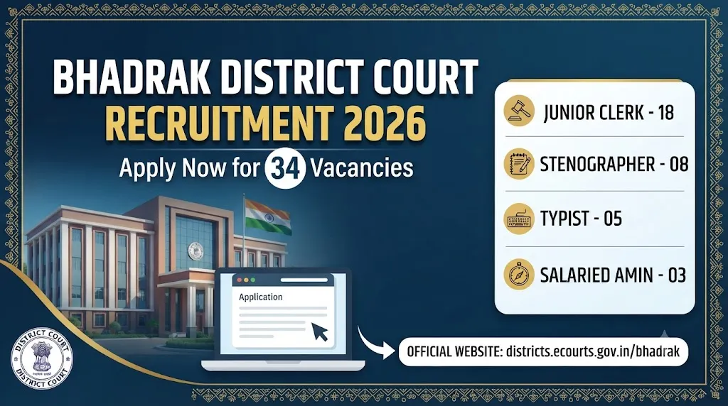 Bhadrak District Court Recruitment 2026 Official Notification Banner for Junior Clerk and Stenographer Posts