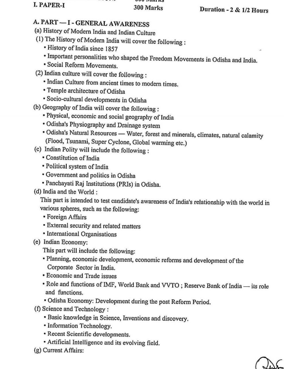 oes ppaper 1 syllabus