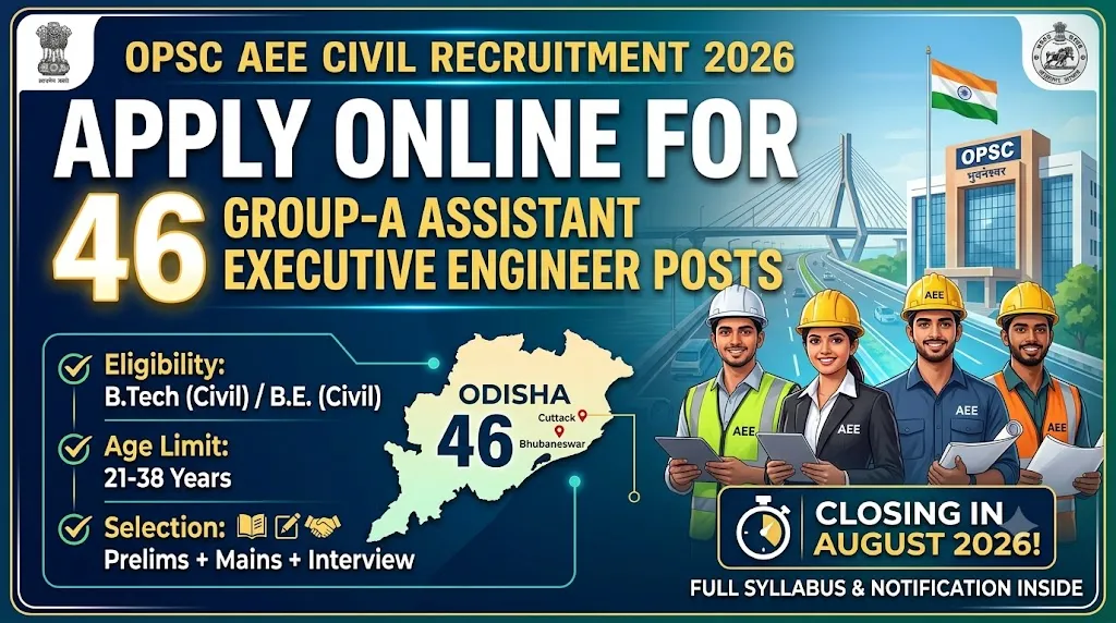 OPSC AEE Civil Recruitment 2026 Official Notification Banner for 46 Assistant Executive Engineer Posts