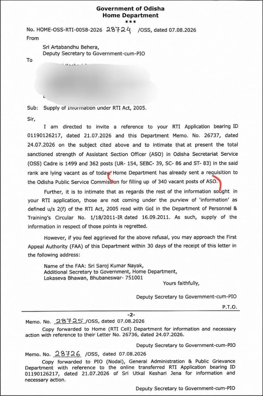 opsc aso rti report vacancy