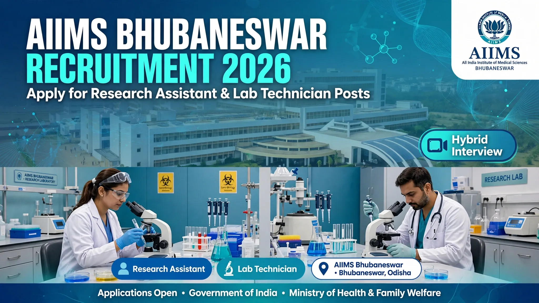 AIIMS Bhubaneswar Recruitment 2026 Official Notification Banner for Research Assistant and Lab Technician Posts