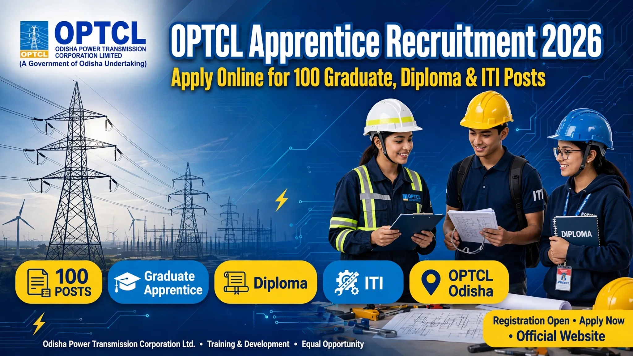 OPTCL Apprentice Recruitment 2026 Official Notification Banner for 100 Graduate Diploma and ITI Posts